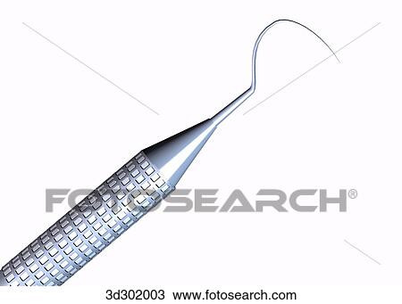 Close-up view of end of dental explorer/probe. View Large Illustration Drawing - Close-up view of end of dental explorer/probe.. Fotosearch