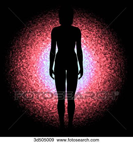 Stock Illustration - Anterior view of a woman's silhouette against a highlighted background.. Fotosearch