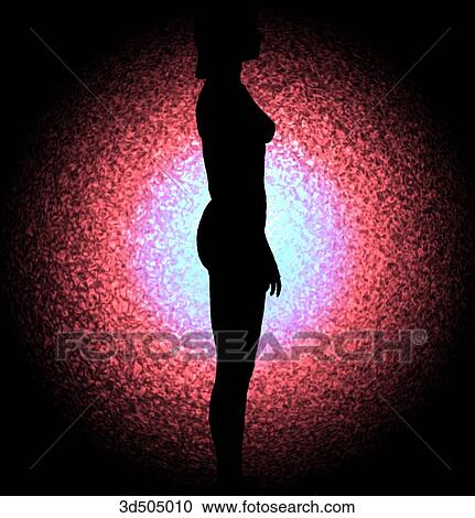 Clipart - Lateral view of a silhouette of an adult female against a highlighted background.. Fotosearch