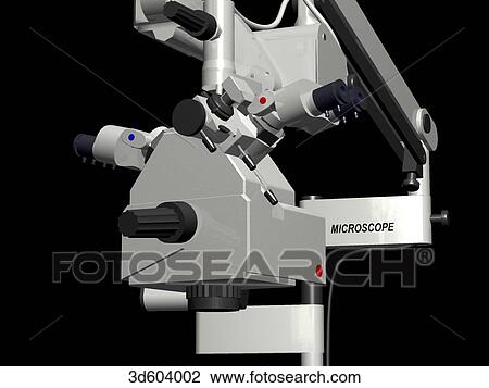 Drawing - Close-up view of the optical portion of an electron microscope showing two sets of opticals.. Fotosearch