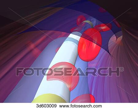 Stock Illustration - View from inside a cannula that has been passed through a coronary artery. A balloon catheter is being passed through the catheter. Erythrocytes can be seen.. Fotosearch