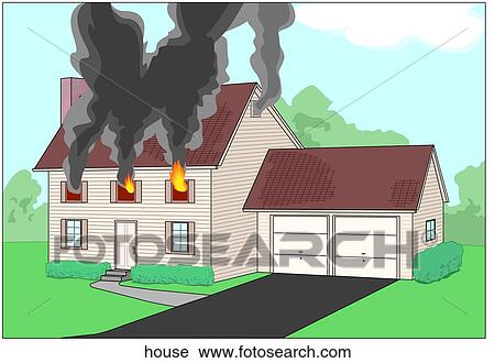 Clip Art - House on Fire. Fotosearch
