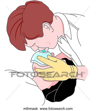 Mouth to Mask Breathing View Large Illustration Drawing - Mouth to Mask Breathing. Fotosearch