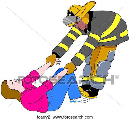 Fire Fighter's Carry Step 2 View Large Illustration Drawing - Fire Fighter's Carry Step 2. Fotosearch