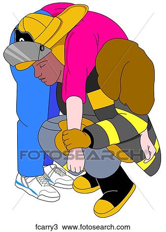 Fire Fighter's Carry Step 3 View Large Illustration Drawing - Fire Fighter's Carry Step 3. Fotosearch