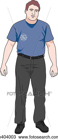 Dress a male firefighter B View Large Illustration Drawing - Dress a male firefighter B. Fotosearch
