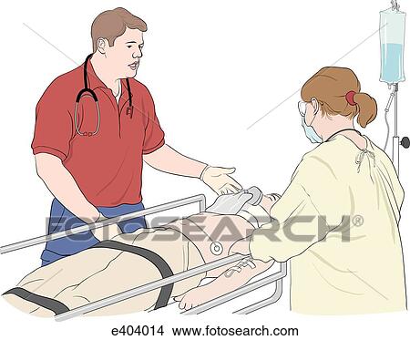EMT and ER nurse with patient View Large Illustration Stock Illustration - EMT and ER nurse with patient. Fotosearch