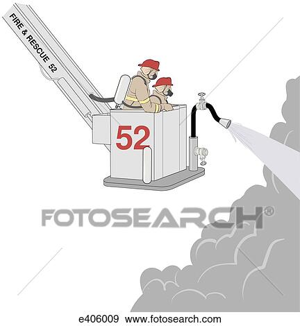 Firefighters on aerial ladder View Large Illustration Stock Illustration - Firefighters on aerial ladder. Fotosearch