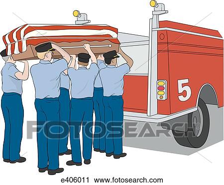 Clip Art - Funeral for a fallen firefighter. Fotosearch