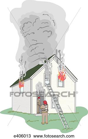 House fire Drawing | e406013 | Fotosearch