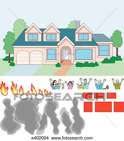 Stock Illustration - House on fire, front. Fotosearch