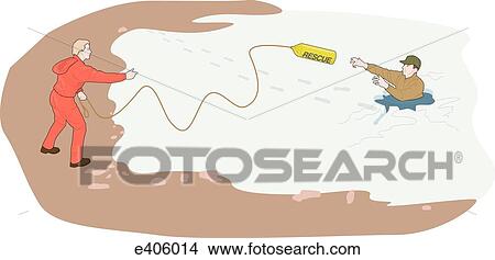 Stock Illustration - Ice rescue using a throw bag. Fotosearch