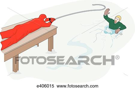 Stock Illustration - Ice rescue with pole hook. Fotosearch