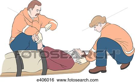 Paramedics preparing victim for transport View Large Illustration Stock Illustration - Paramedics preparing victim for transport. Fotosearch