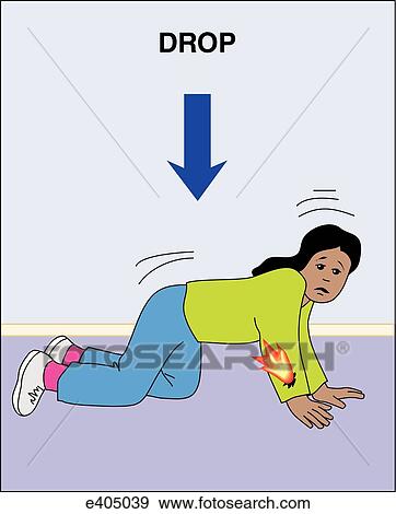 Stock Illustration - Stop, drop and roll technique, drop. Fotosearch