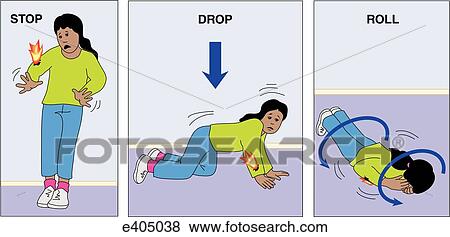 Stop, drop and roll technique View Large Illustration Stock Illustration - Stop, drop and roll technique. Fotosearch
