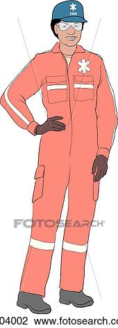 a female emergency medical technican with various layers of equipment and clothing that can be mixed and matched. View Large Illustration Drawing - a female emergency medical technican with various layers of equipment and clothing that can be mixed and matched.. Fotosearch