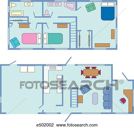 A schematic illustration showing a houseplan from above. View Large Illustration Drawing - A schematic illustration showing a houseplan from above.. Fotosearch
