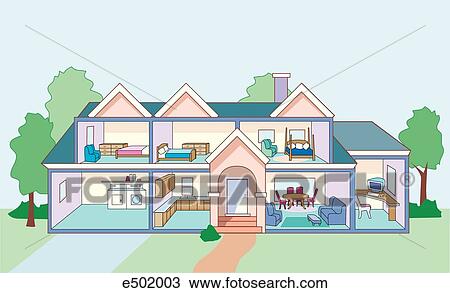 A schematic illustration showing a houseplan from the front. View Large Illustration Drawing - A schematic illustration showing a houseplan from the front.. Fotosearch