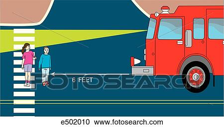 Clipart - A schematic illustration showing the sight line of a firetruck. . Fotosearch