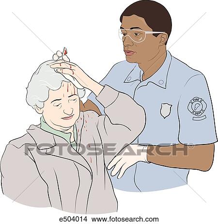 An EMT is asking a patient to describe what happened to her while he continues to treat her injuries. View Large Illustration Stock Illustration - An EMT is asking a patient to describe what happened to her while he continues to treat her injuries.. Fotosearch