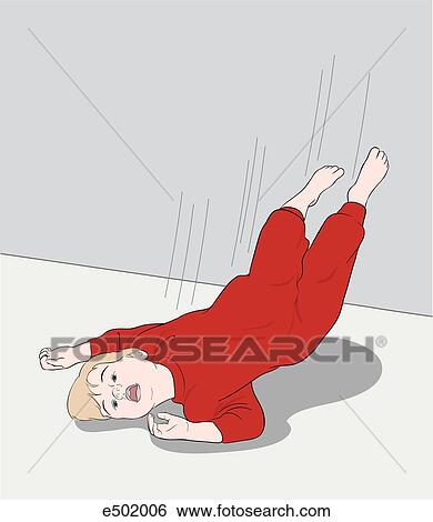 Stock Illustration of Toddler falls on his shoulder resulting in a ...