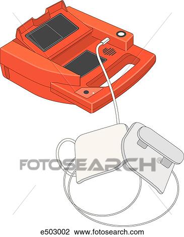 Example of a portable automatic external defibrillator used by rescue teams to resuscitate cardiac arrest victims. View Large Illustration Drawing - Example of a portable automatic external defibrillator used by rescue teams to resuscitate cardiac arrest victims.. Fotosearch