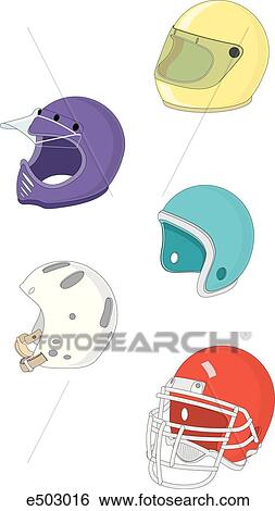Image shows five types of helmets, from left to right: full face coverage motorcycle or auto racer helmet, full face coverage motorcross helmet, partial face coverage motorcycle or auto racer helmet, light head protection bicycle or kayak helmet, and a f View Large Illustration Stock Illustration - Image shows five types of helmets, from left to right: full face coverage motorcycle or auto racer helmet, full face coverage motorcross helmet, partial face coverage motorcycle or auto racer helmet, light head protection bicycle or kayak helmet, and a f. Fotosearch