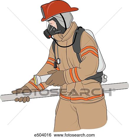 Male firefighter with full equipment including SCBA bottle with gas mask, helmet, and full protective clothing. View Large Illustration Stock Illustration - Male firefighter with full equipment including SCBA bottle with gas mask, helmet, and full protective clothing.. Fotosearch