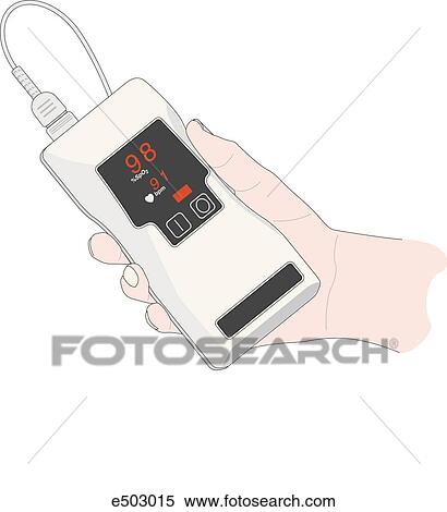 Stock Illustration - One type of handheld pulse oximeter used to measure SpO2 and pulse rates. Can be used in emergency situations, ambulances, and in clinics.. Fotosearch