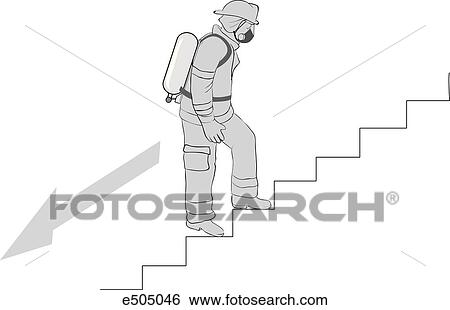 Safe and dangerous methods of walking down stairs. Image shows firefighter walking down backwards without a handrail, the most dangerous of three. View Large Illustration Stock Illustration - Safe and dangerous methods of walking down stairs. Image shows firefighter walking down backwards without a handrail, the most dangerous of three.. Fotosearch