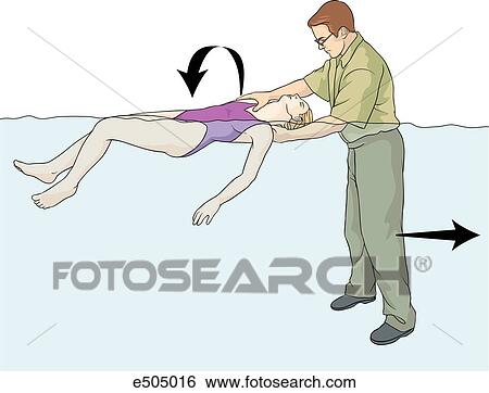 Second step in technique for extricating victim from water from presumed diving accident. Victim is pulled and rotated. View Large Illustration Stock Illustration - Second step in technique for extricating victim from water from presumed diving accident. Victim is pulled and rotated. . Fotosearch
