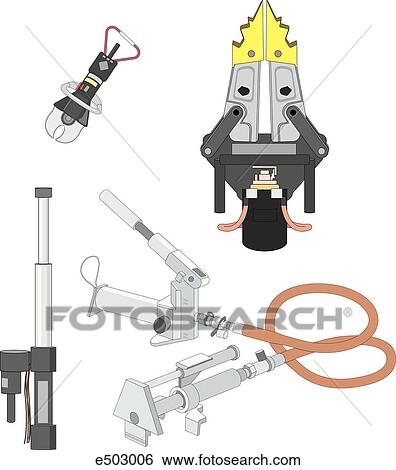 Various types of tools used by rescue teams in extracting victims. These tools are used to spread open or cut structures. In this picture is a spreader, a cutter, a hydraulic ram and a Hurst ram. View Large Illustration Stock Illustration - Various types of tools used by rescue teams in extracting victims. These tools are used to spread open or cut structures. In this picture is a spreader, a cutter, a hydraulic ram and a Hurst ram.. Fotosearch