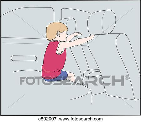 Stock Illustration - Young child riding in the back seat of an automobile without a fastened seat belt.. Fotosearch