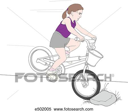 Young girl on her bicycle collides into a rock and is about to be thrown forward. View Large Illustration Stock Illustration - Young girl on her bicycle collides into a rock and is about to be thrown forward.. Fotosearch