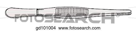 Stock Illustration - Two pairs of forceps with transversely ridged handles to prevent slipping.. Fotosearch