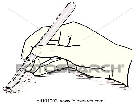When dissecting, rest the hand. Eliminate unsteady movements. View Large Illustration Drawing - When dissecting, rest the hand. Eliminate unsteady movements.. Fotosearch