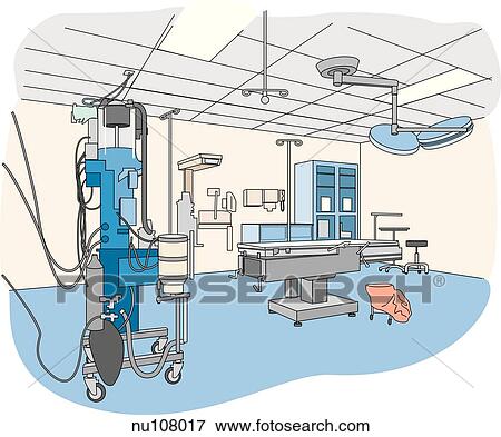 An empty operating room, with bed, and various equipment. View Large Illustration Stock Illustration - An empty operating room, with bed, and various equipment.. Fotosearch