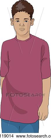 Stock Illustration - Anterior view of young boy dressed in street clothes.. Fotosearch