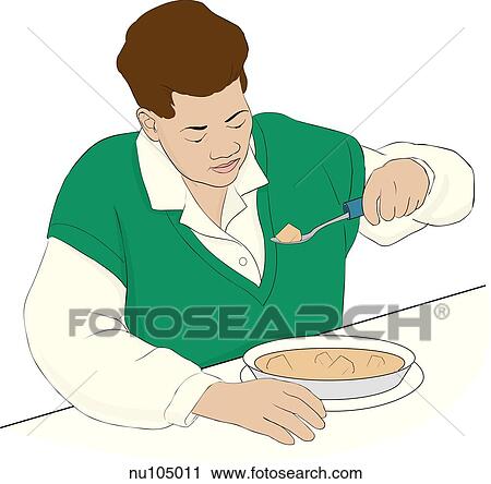 Clip Art - Female patient eating gelatine with spoon.. Fotosearch