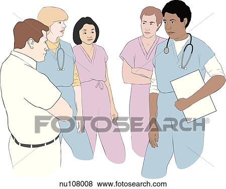 Five person multidisciplinary healthcare team conferring together. View Large Illustration Stock Illustration - Five person multidisciplinary healthcare team conferring together.. Fotosearch