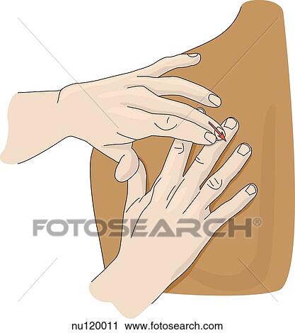 Clip Art - Hands placed on a shoulder showing proper position and action to perform mediate percussion.. Fotosearch
