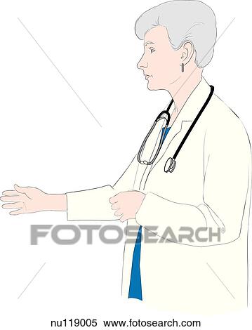 Health care professional wearing stethoscope and lab coat, reaches out in consolation. View Large Illustration Stock Illustration - Health care professional wearing stethoscope and lab coat, reaches out in consolation.. Fotosearch