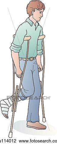 Illustration showing man using axillary crutches. View Large Illustration Drawing - Illustration showing man using axillary crutches.. Fotosearch