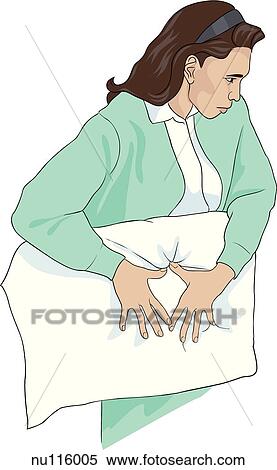 Nurse demonstrates splinting with pillow. View Large Illustration Stock Illustration - Nurse demonstrates splinting with pillow.. Fotosearch
