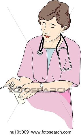 Stock Illustration - Nurse holds cup and straw as if to offer someone a drink. . Fotosearch