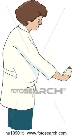 Stock Illustration -  nurse, standing, with arm extended holding wash cloth as if to bathe a patient.. Fotosearch