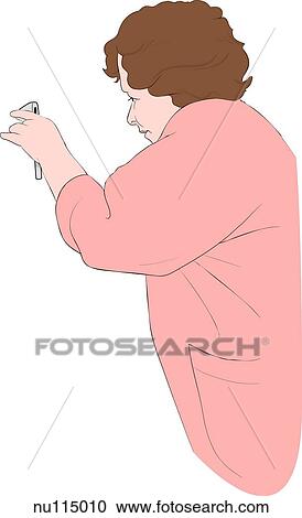 Clipart - Nurse stands and holds otoscope as if to perform an examination.. Fotosearch