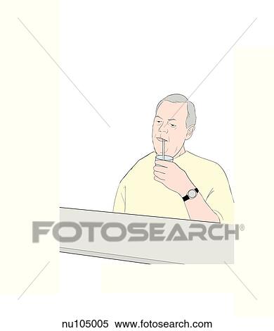 Patient holds cup, drinks from a straw. View Large Illustration Stock Illustration - Patient holds cup, drinks from a straw.. Fotosearch
