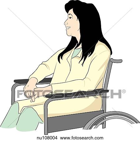 Smiling female patient sits in wheelchair. View Large Illustration Stock Illustration - Smiling female patient sits in wheelchair.. Fotosearch